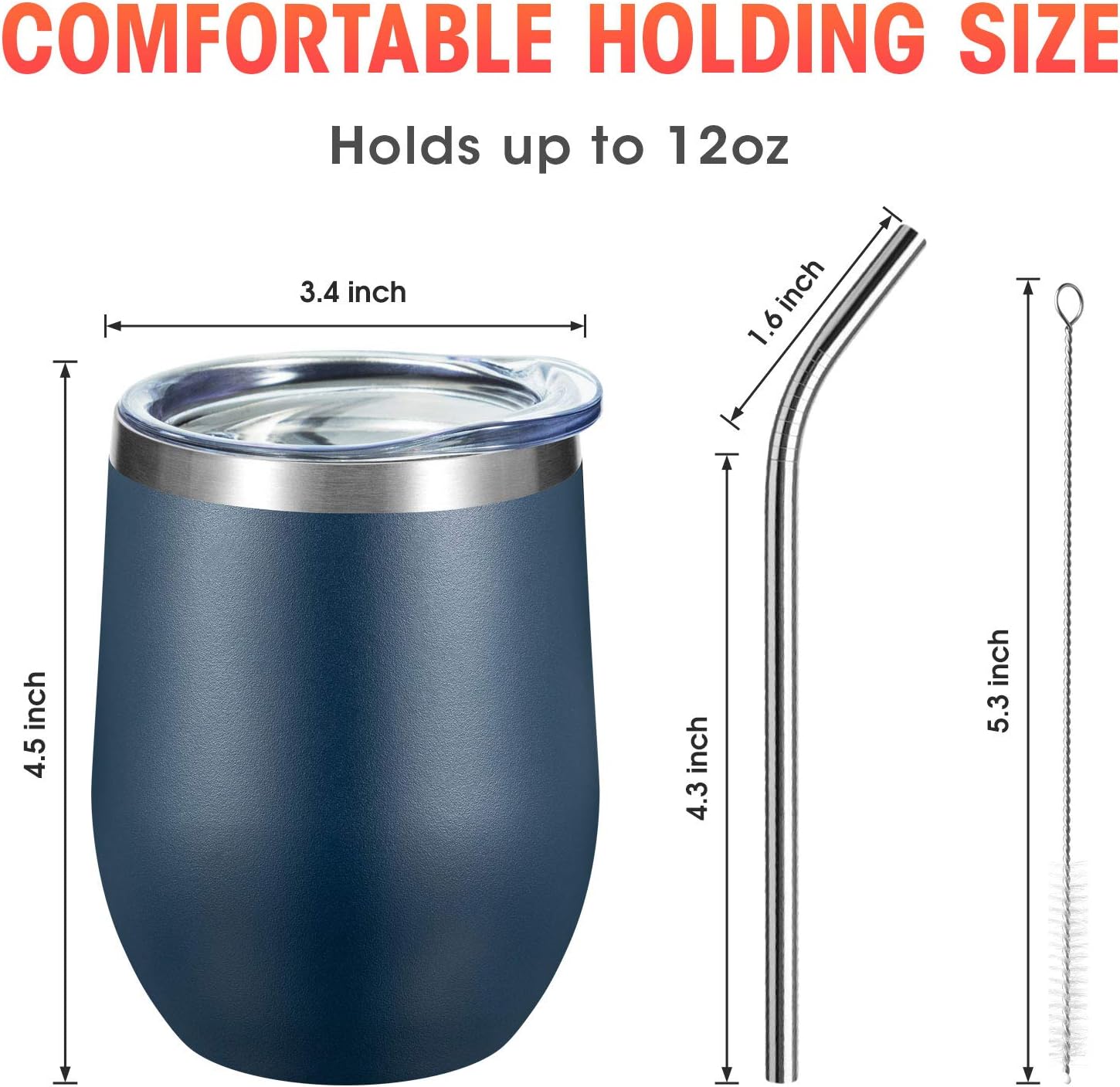 Comooo. – Vaso para vino de acero inoxidable con tapa, de 12 onzas, pared doble aislada al vacío, taza de viaje para café, vino, cócteles, helado,