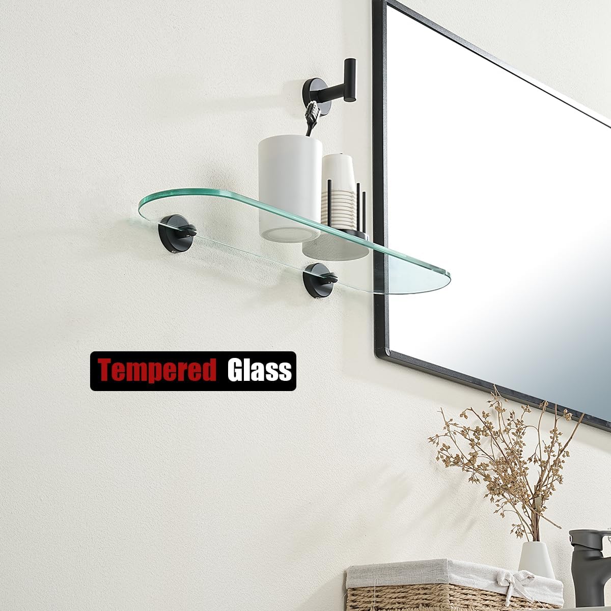 JQK TGS121L20-PB – Estante de vidrio templado para ducha de 20 x 5 pulgadas, acero inoxidable 304 negro mate, TGS121L20-PB