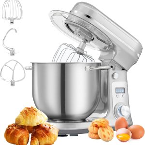 Biolomix Batidora eléctrica de pie para cocina, batidora de alimentos de 6 velocidades con tazón de acero inoxidable de 6.5 cuartos de galón, gancho Biolomix Batidora eléctrica de pie para cocina, batidora de alimentos de 6 velocidades con tazón de acero inoxidable de 6.5 cuartos de galón, gancho