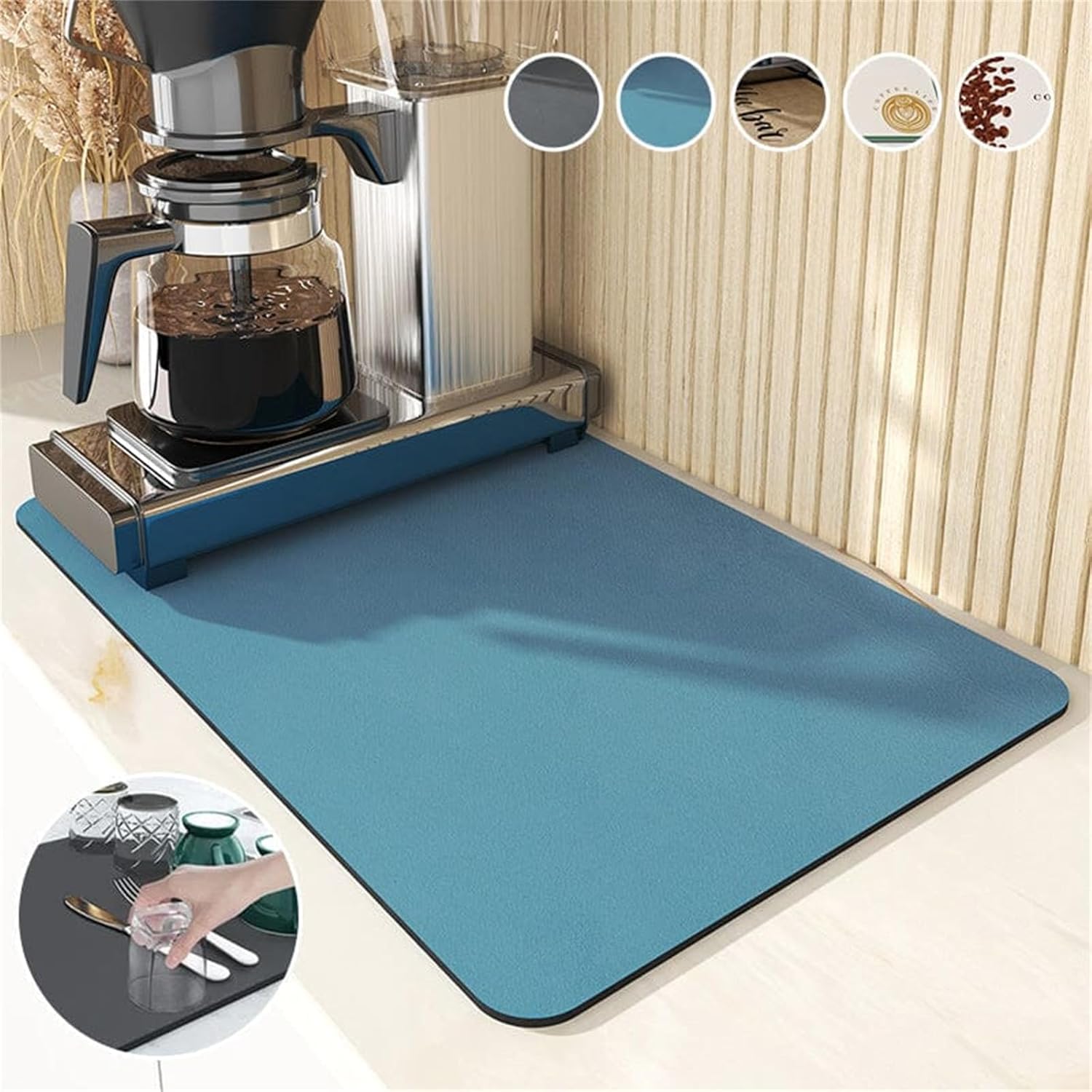 Confidentiay – Tapete de drenaje súper absorbente para cocina, tapete de drenaje súper absorbente, tapete de secado de platos de diatomita, sin
