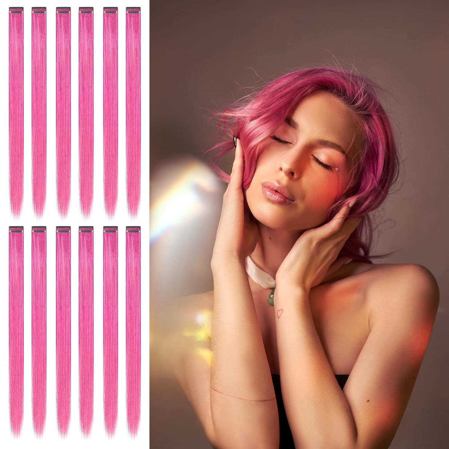 12 extensiones de cabello con clip de colores, para BEAHOT de 22 pulgadas, extensiones largas y rectas con clip sintético, Halloween, cosplay,