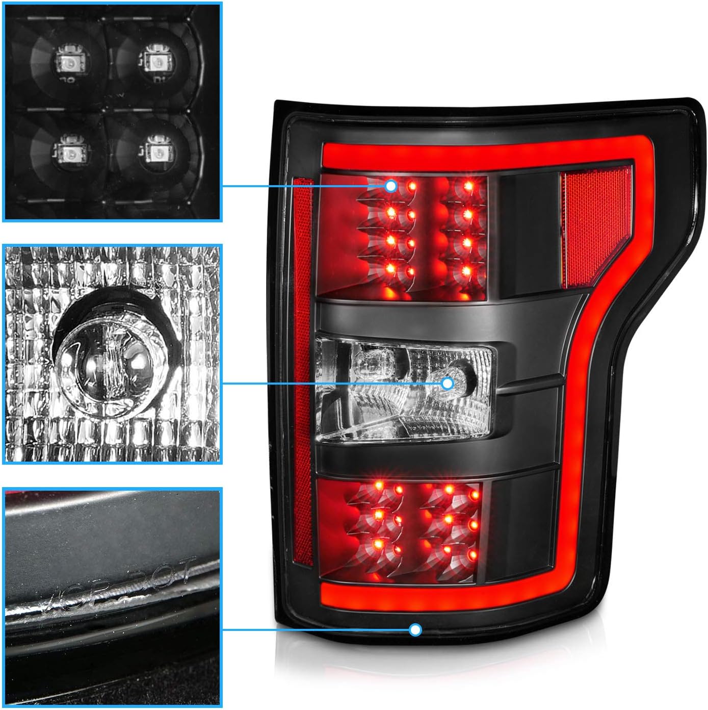 AmeriLite Juego de luces traseras de repuesto para Ford F150 2018-2020 Pickup LED para barra de luz de freno, lado del conductor y del pasajero