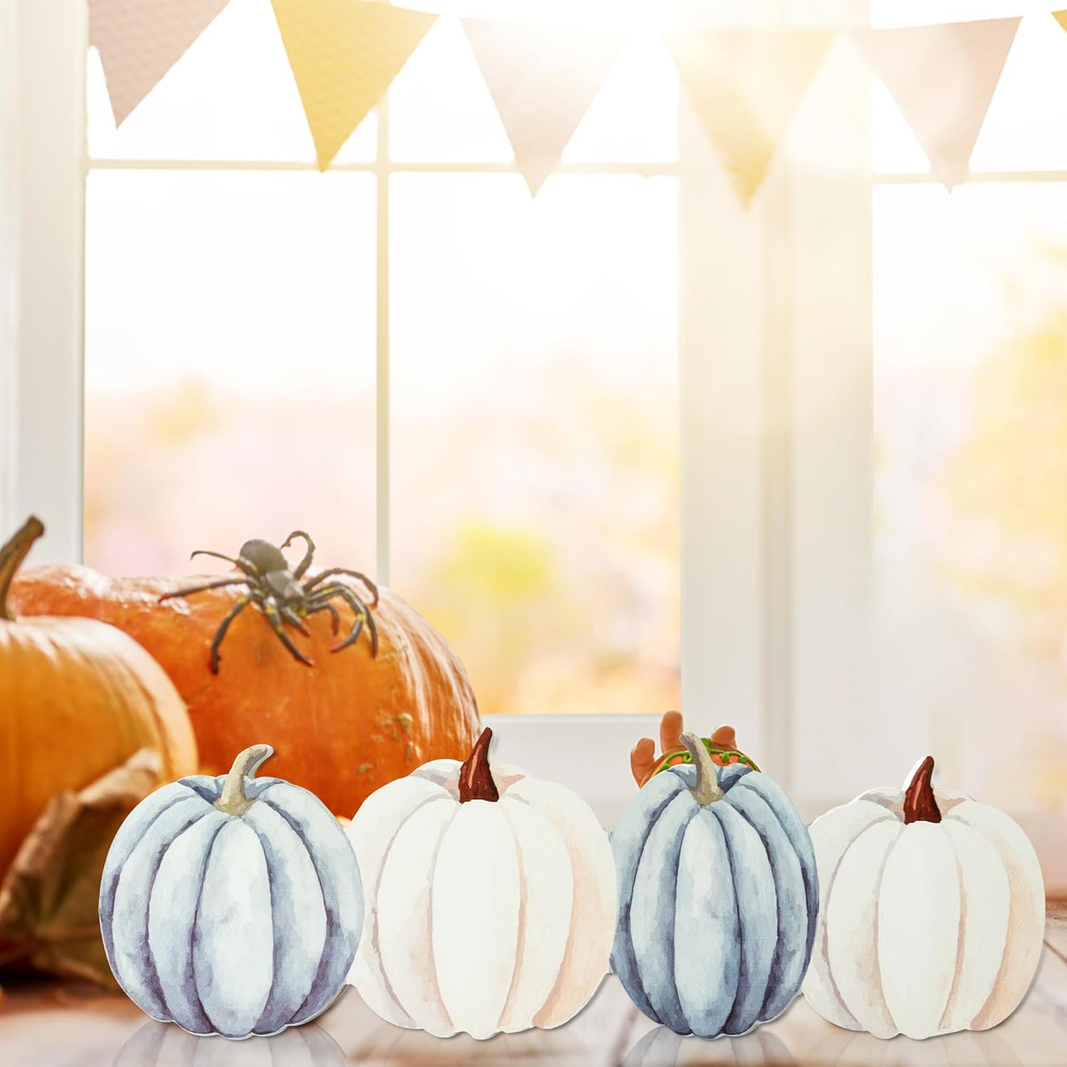 WATINC Decoración de mesa de centro de mesa de madera de calabaza de otoño, decoración de bandeja escalonada de Acción de Gracias, juego de bloques
