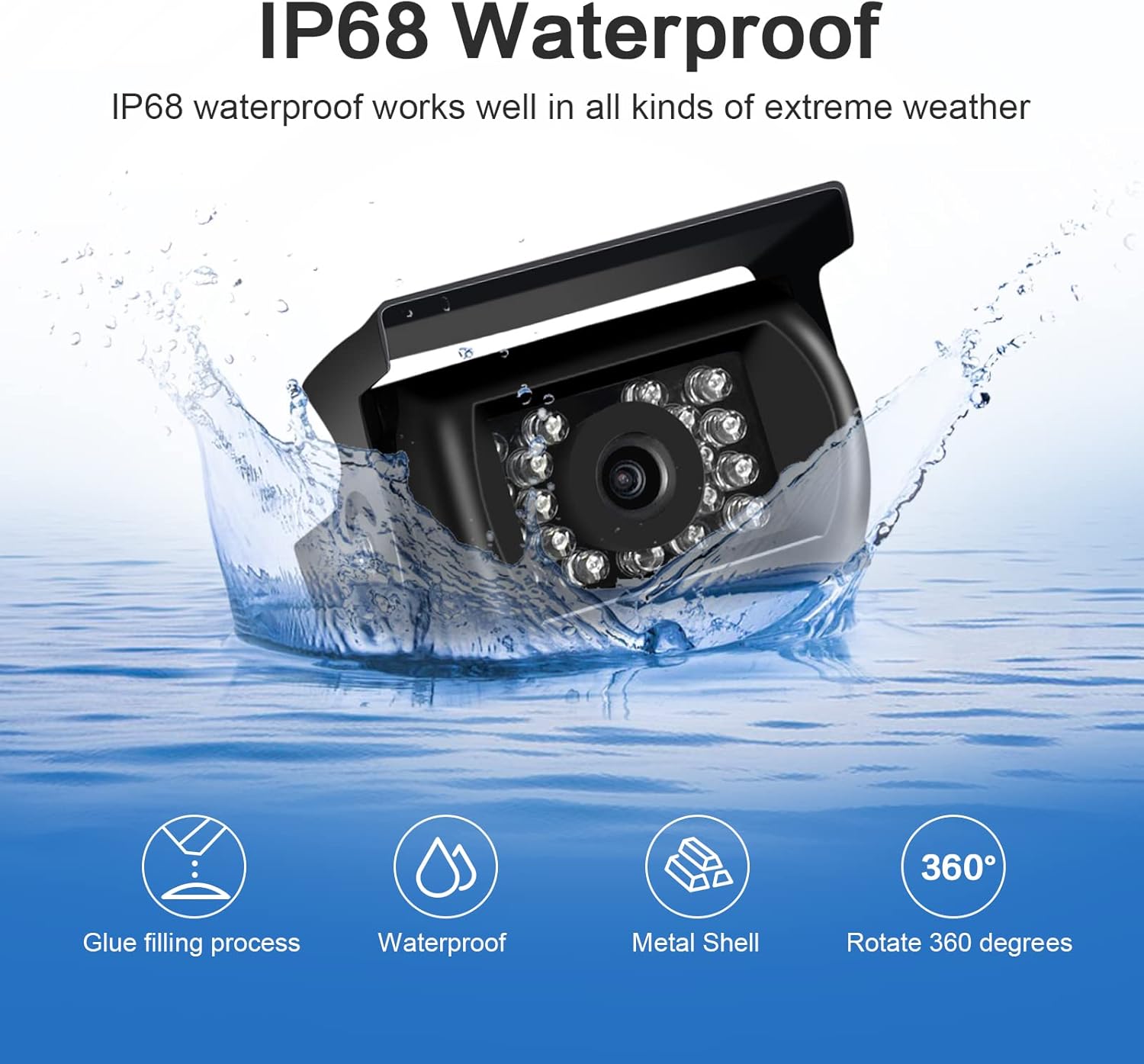 Cámara de respaldo RV con kit de monitor HD de 7 pulgadas, IP68, impermeable, cámara de visión trasera infrarroja, sistema de cámara de respaldo
