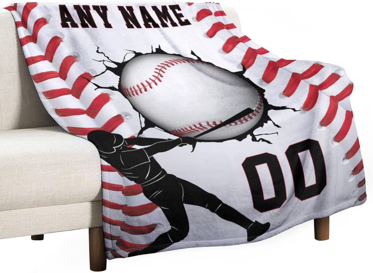 Oplamigy Manta de béisbol personalizada con nombre para niños y adultos, manta de béisbol personalizada con nombre deportivo, manta personalizada