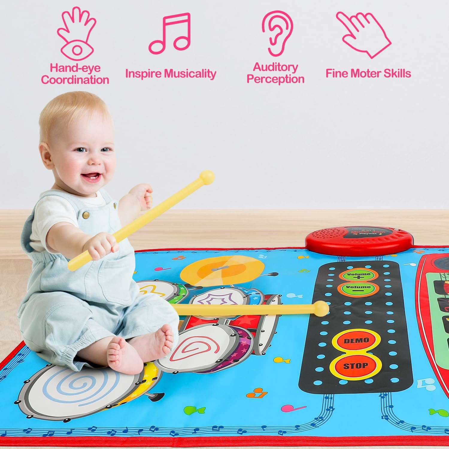 Regalo de cumpleaños para niño de 1 año, tapete de música para niños pequeños de 1 a 3, juguetes de aprendizaje de música 2 en 1 para bebés de 1 a 3