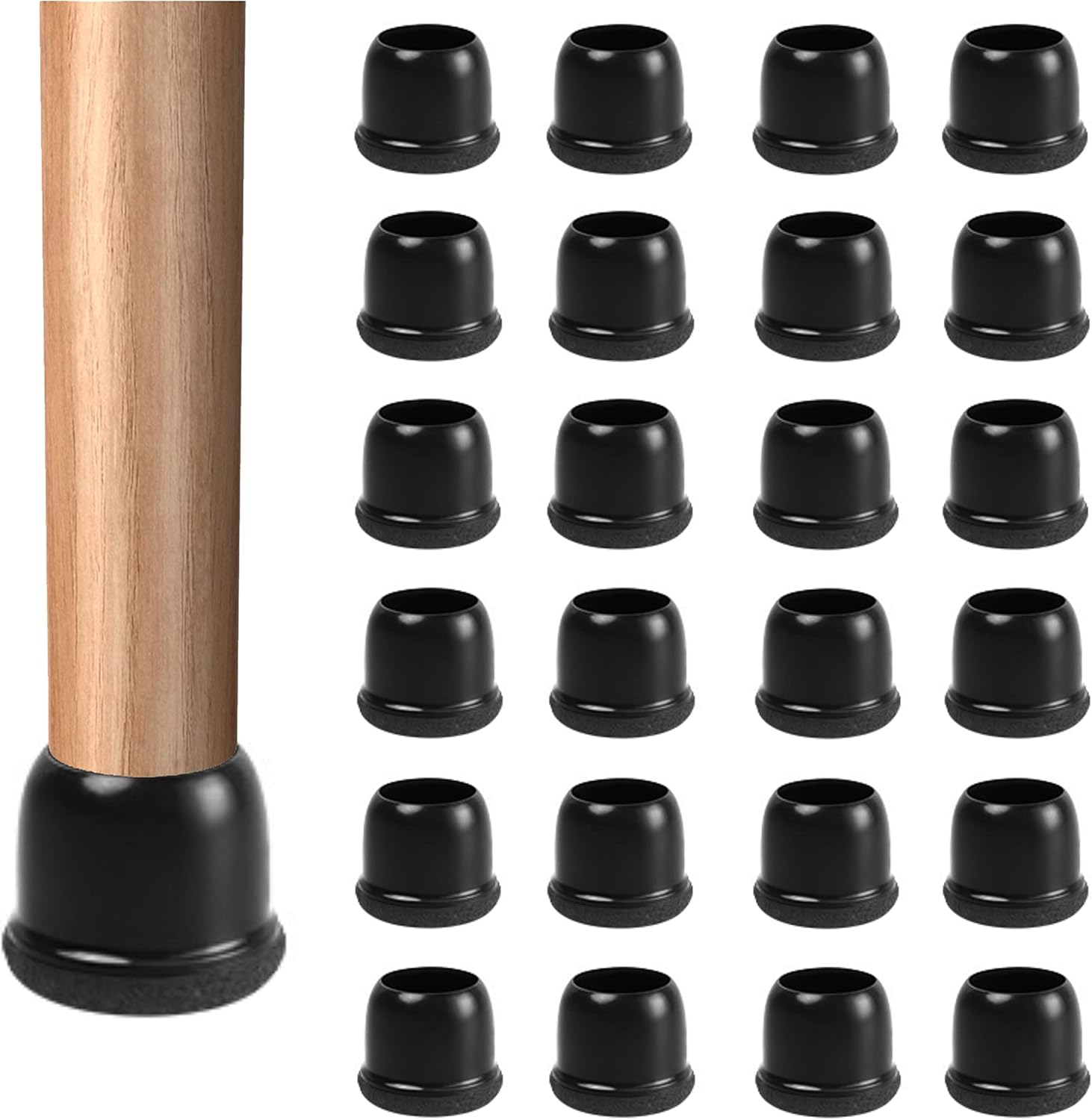 CHWM – 24 protectores cuadrados de silicona y fieltro para las patas de las sillas y los muebles, antirruido, antirrayones, XS, 0.5 x 0.75pulgadas