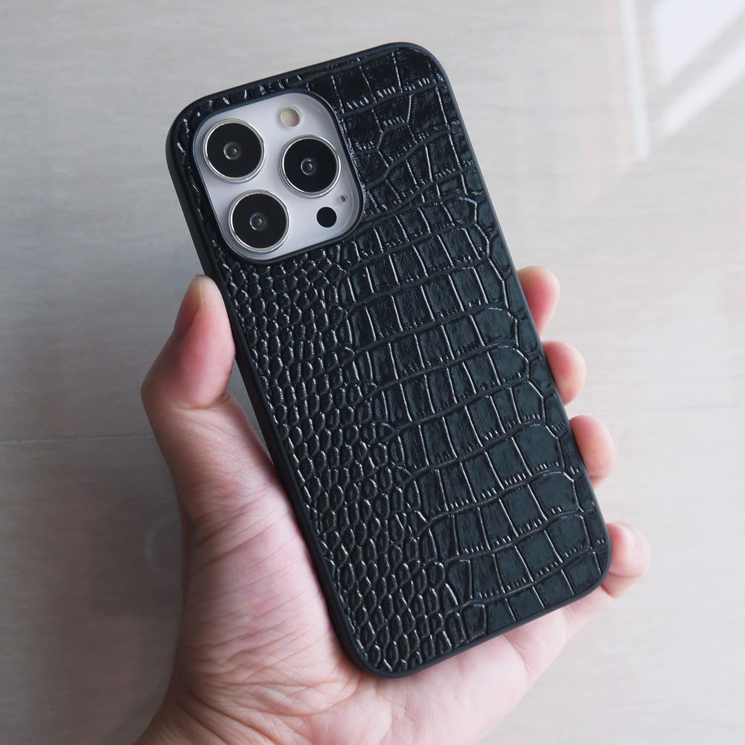 Funda para iPhone 13 Pro Max para mujer, funda de piel sintética de cocodrilo, moda clásica para iPhone13 Pro Max de 6.7 pulgadas, color negro
