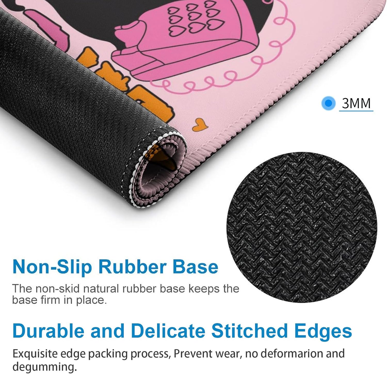 Alfombrilla de mouse cuadrada de calavera rosa para escritorio, base de goma antideslizante con borde cosido, alfombrilla de mouse para computadora