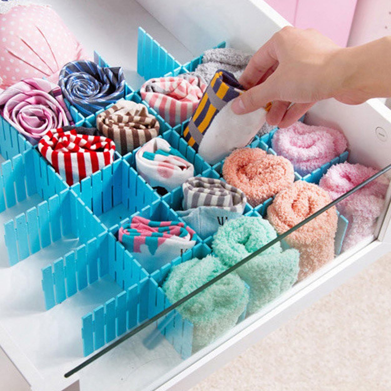 Organizador de cajones, 32 separadores de rejilla de plástico, ajustables, para bricolaje, caja de almacenamiento, insertos ordenados para ropa