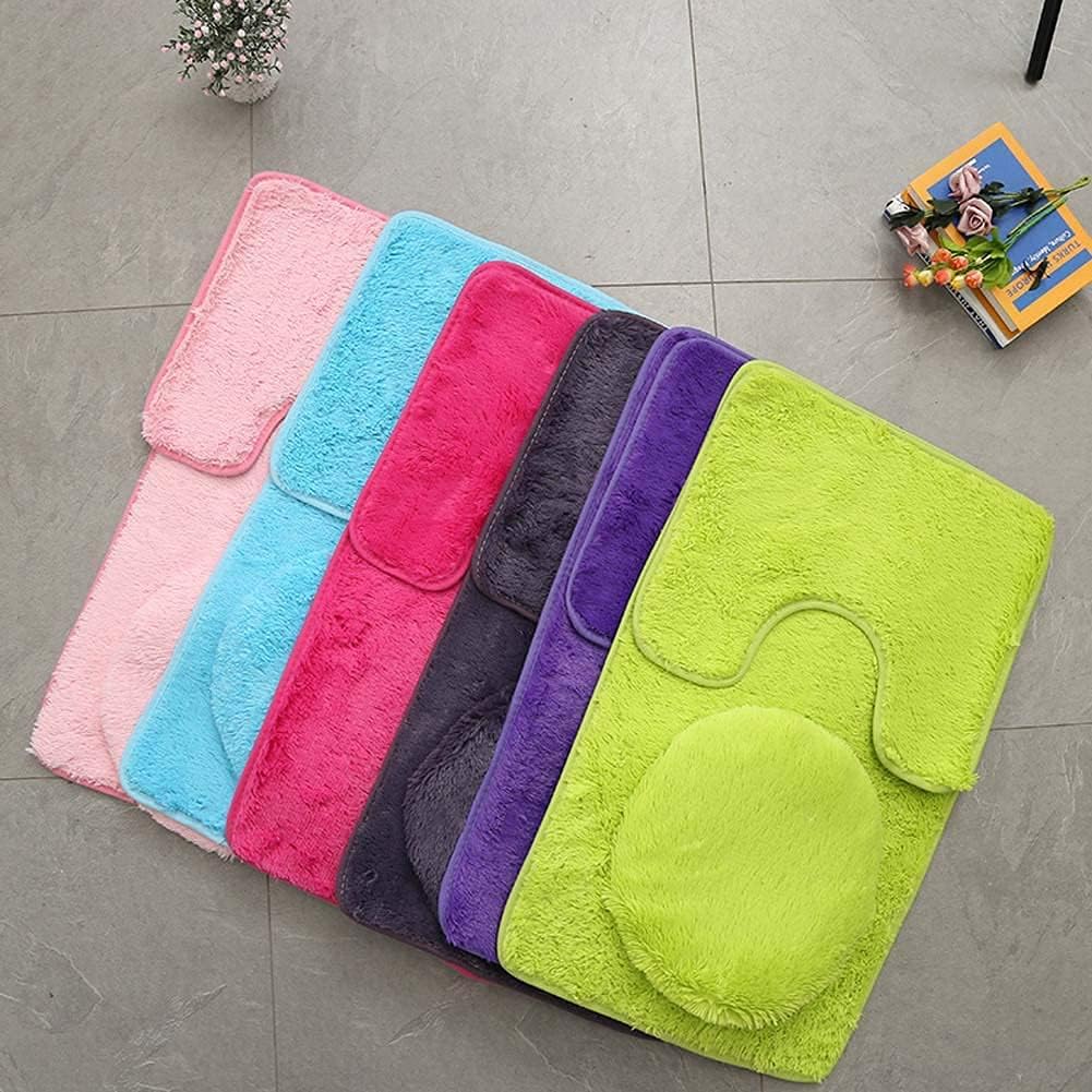 Juego de 3 tapetes de baño para baño, suaves, antideslizantes, suaves, en forma de U, tapete de inodoro y tapa de inodoro, color naranja