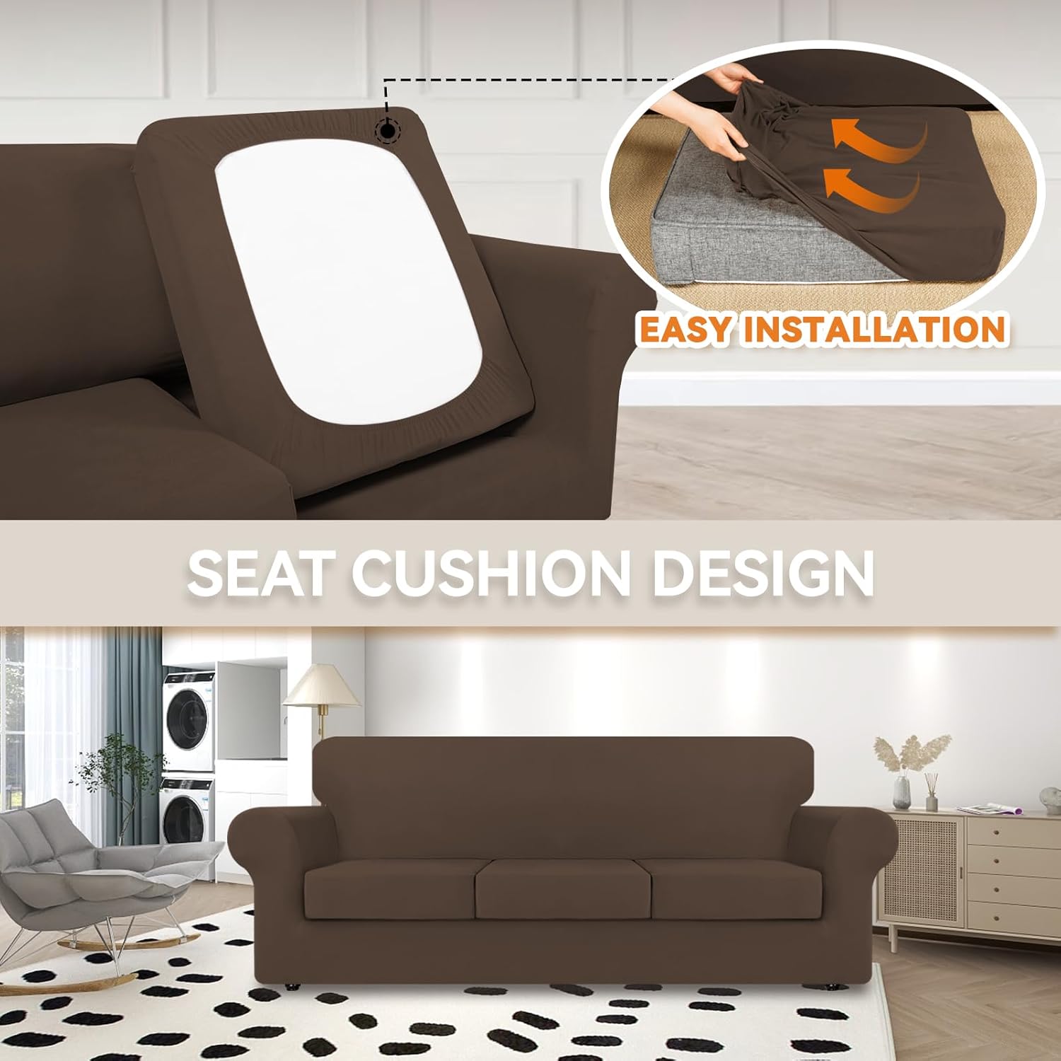 KEKUOU Fundas elásticas de 4 piezas para sofá de 3 cojines, fundas para sofá de 2024, protector de muebles para perros suave, elástico, lavable,