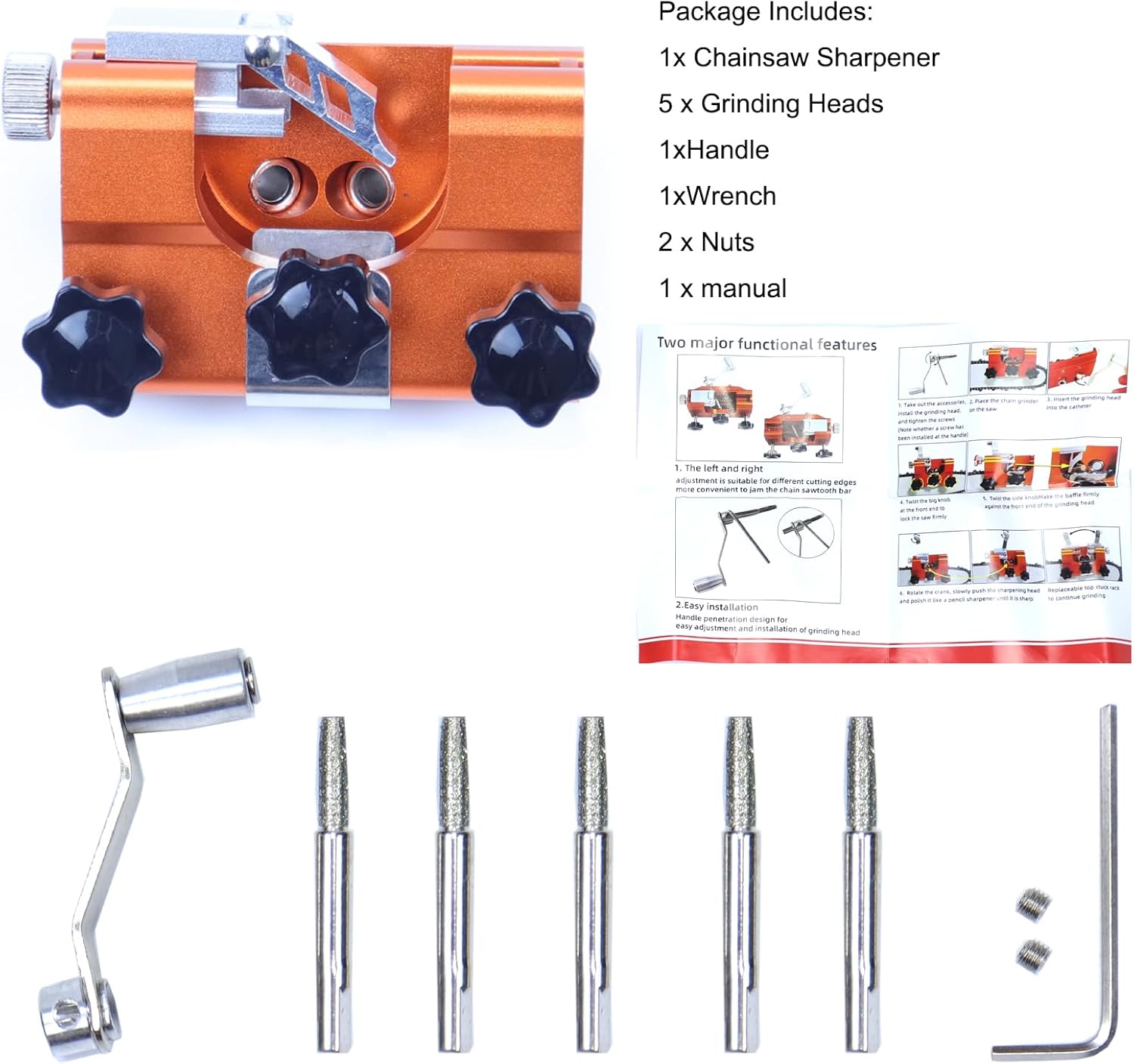 MOCW Kit de afilador de motosierra de motosierra, herramienta de afilador de motosierra rápida de manivela para motosierras de cadena de 8 a 22