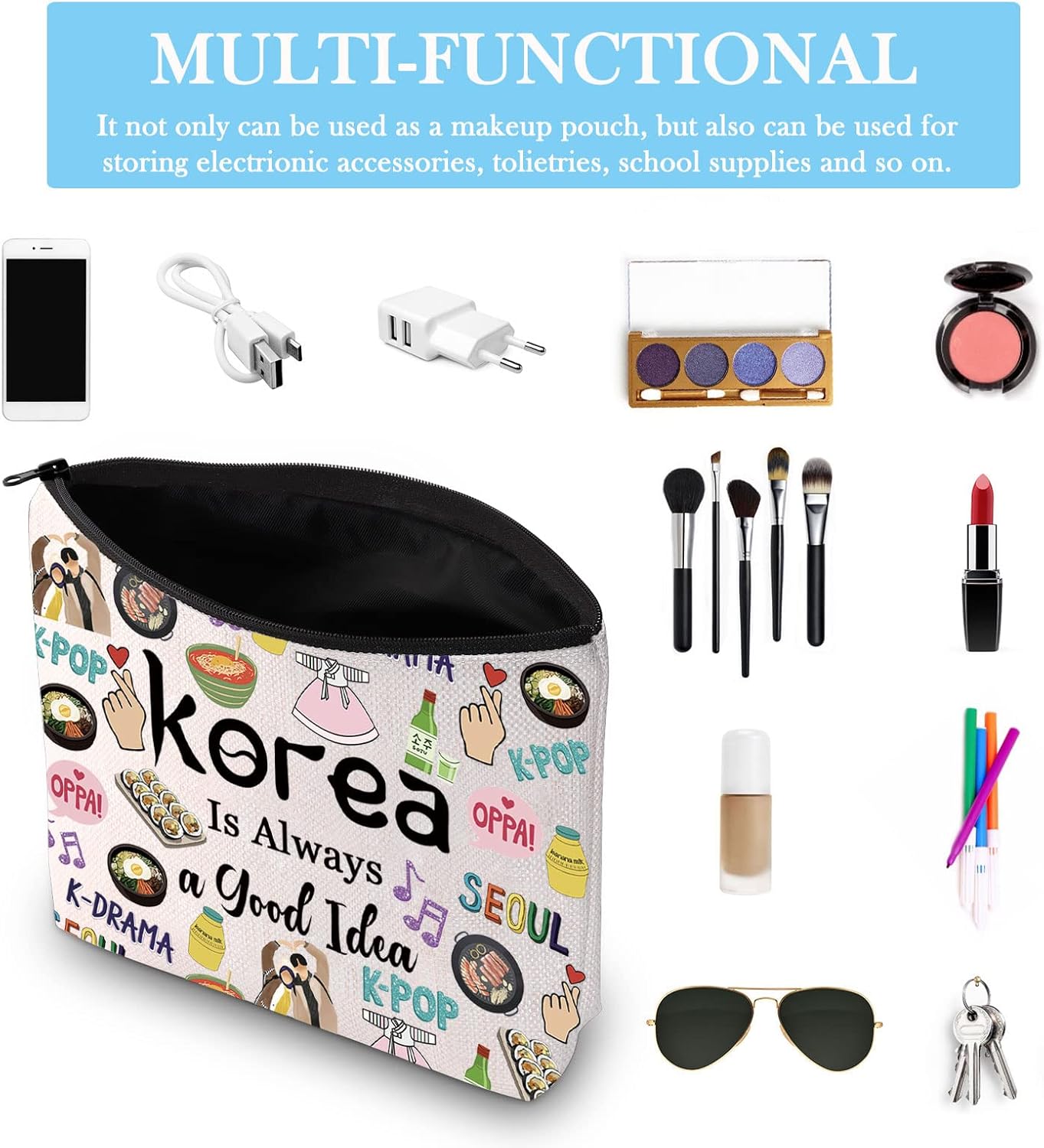 GJTIM Corea del Sur Viaje Vacaciones Regalo de Recuerdo Corea Bachelorette Trip Gift Corea del Sur Bolsa de Accesorios de Viaje para Amantes de