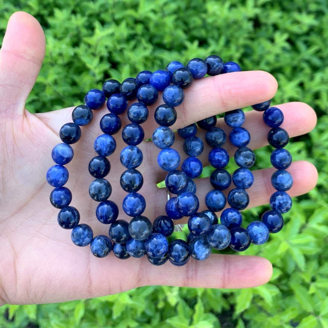 Sodalite Bracelet 8mm Blue White Round Stretch Genuine Gemstone Crystal Healing Handmade Holiday Casual Style