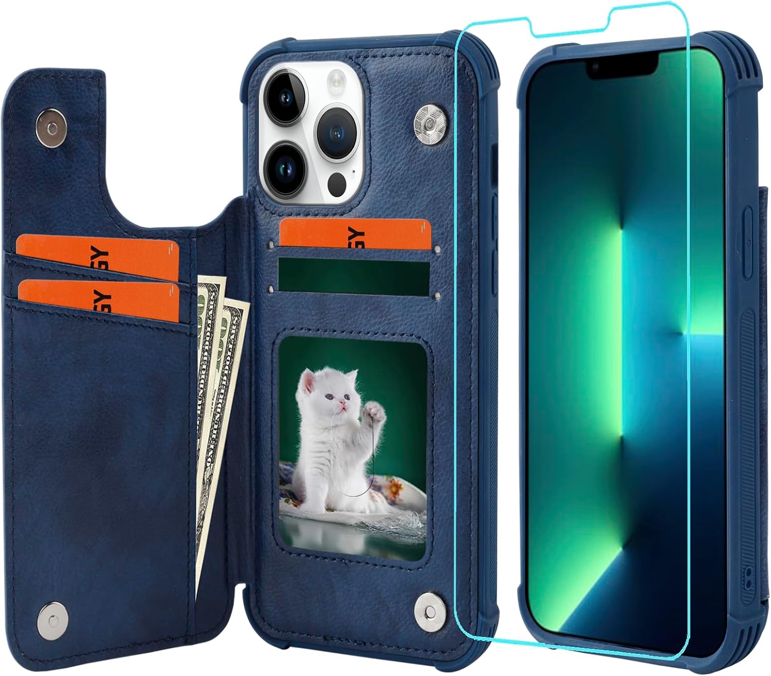 VANAVAGY Funda tipo cartera para iPhone 13 Pro Max para mujeres y hombres, funda de cuero con tapa para teléfono compatible con soporte magnético