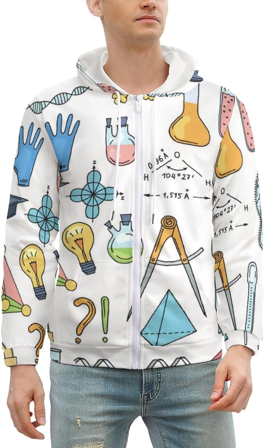 Science Or Chemistry Elements Hoodies for Men Zip-Front Hooded Sweatshirt Drawstring Pullover Jacket Warm Coat Outwear