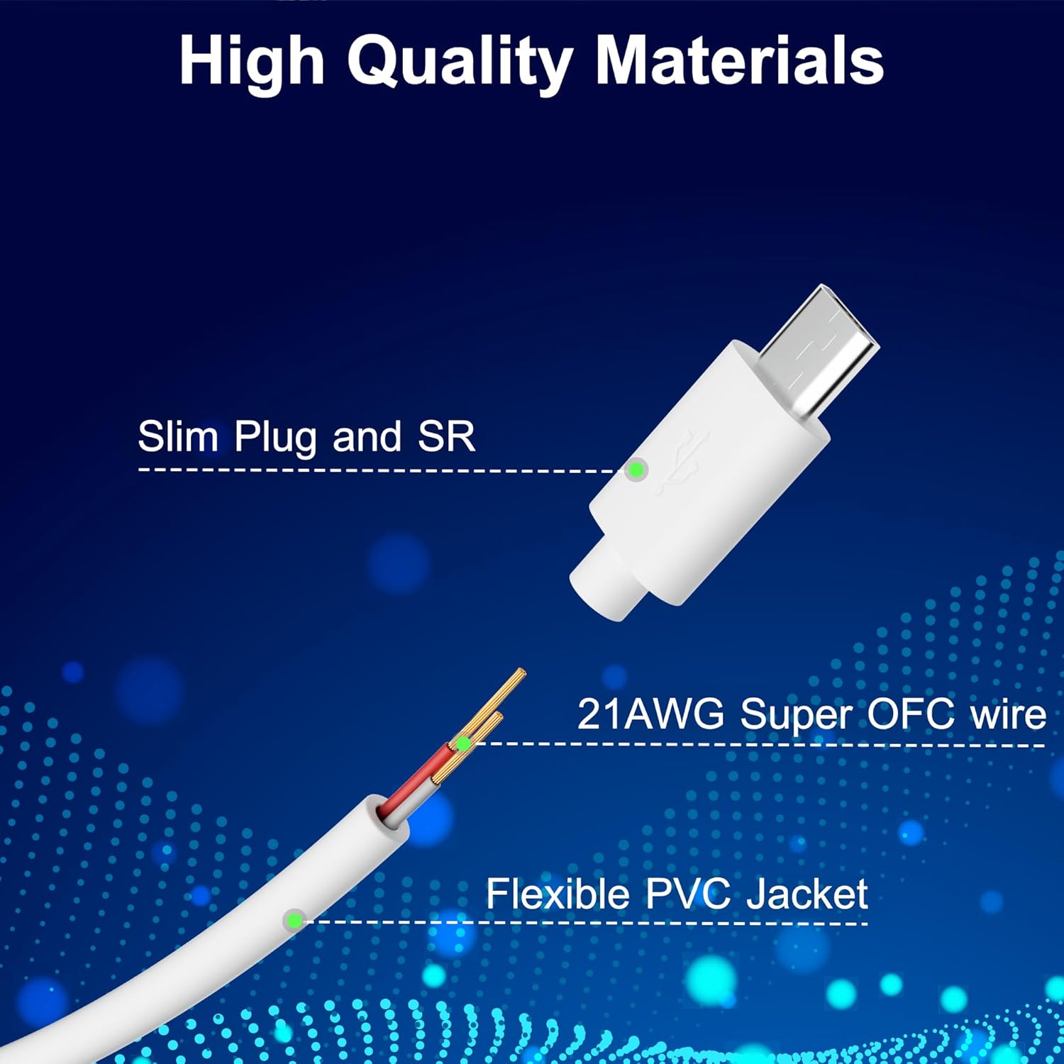 Paquete de 2 cables de alimentación de extensión USB a micro USB de 35 pies, cable de carga largo, 21 AWG OFC, cobre sin oxígeno, compatible con