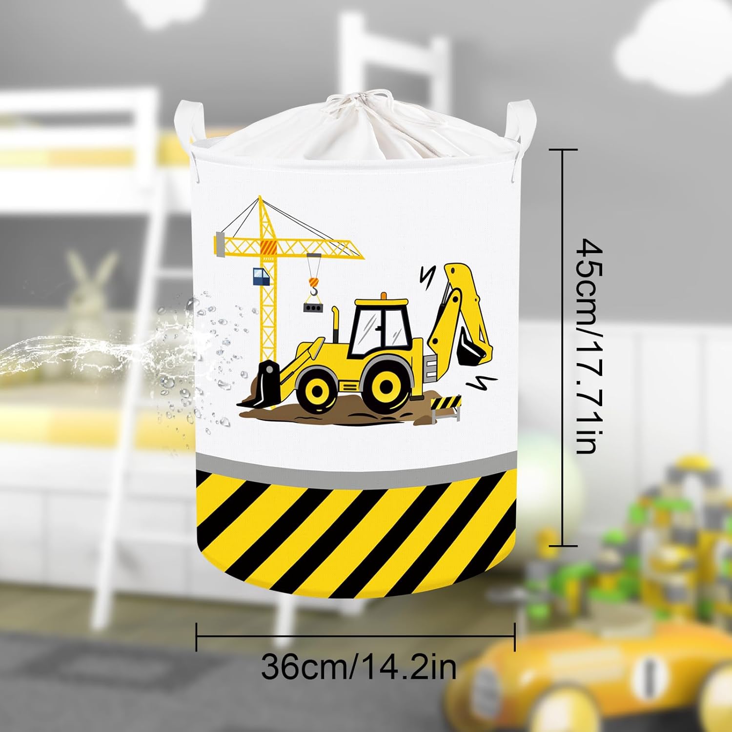 Clastyle Excavadora de dibujos animados de 45 L, color amarillo, para niños, grúa excavadora redonda, juguetes, cestas de almacenamiento de ropa