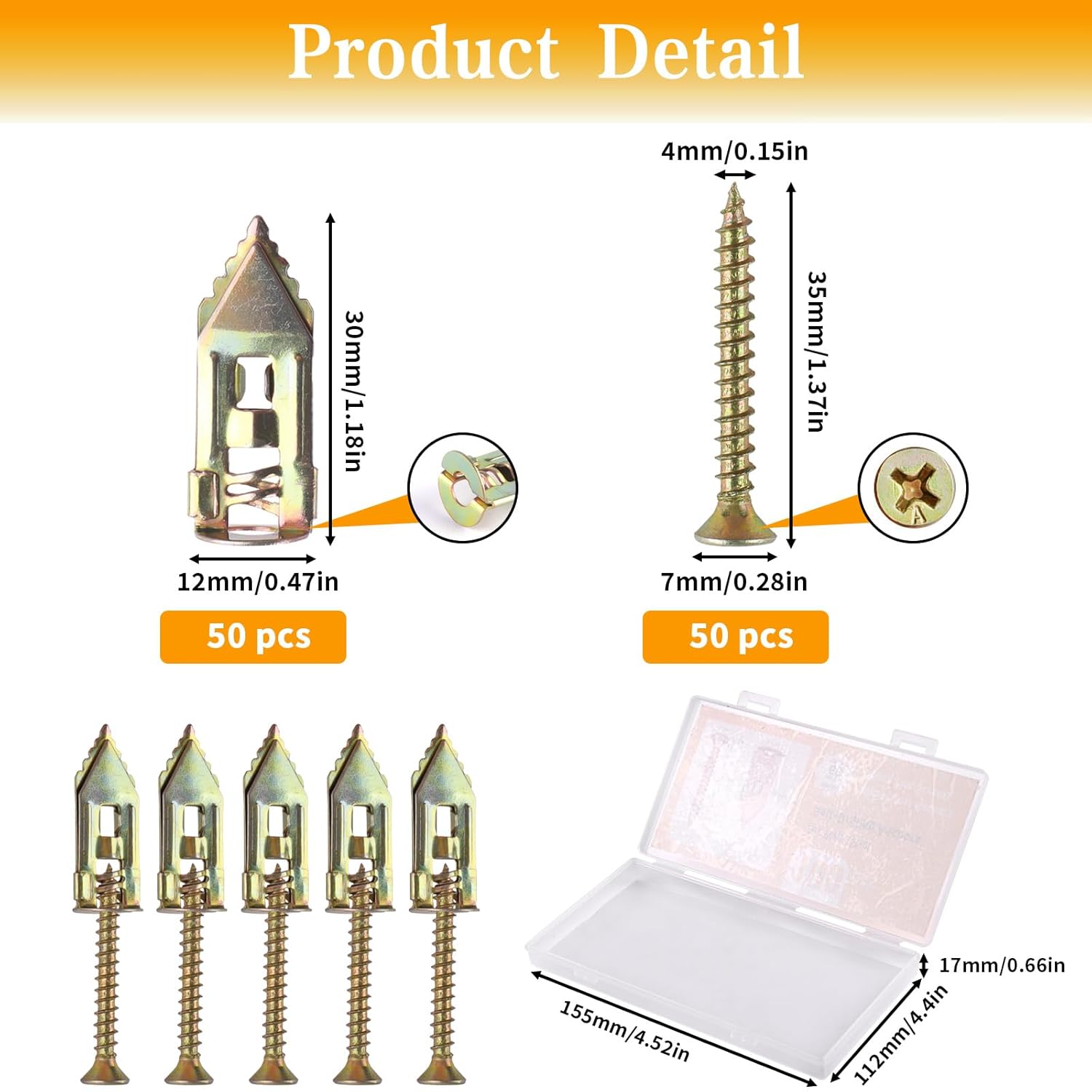 Anclajes para paneles de yeso, 100 anclajes de pared y tornillos para paneles de yeso con funda, kit de anclajes y tornillos de pared secos