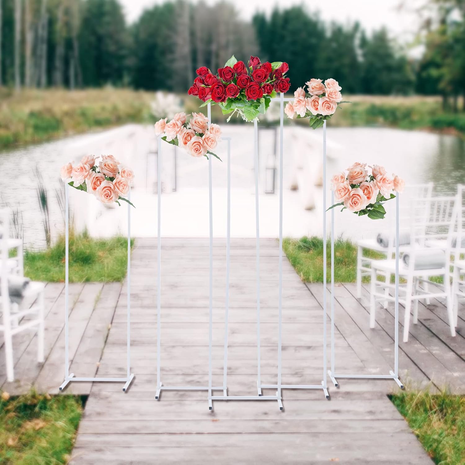 Fecoi – Juego de 5 arcos de boda de metal, soportes de flores blancas, soporte de telón de fondo para boda, fiesta, celemonia, novia, decoración