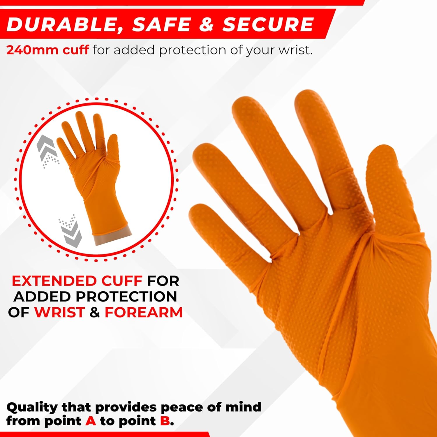 Copperhead Guantes desechables de nitrilo naranja HD, 8 mil, sin látex ni polvo, industriales, seguros para alimentos, textura de diamante elevado