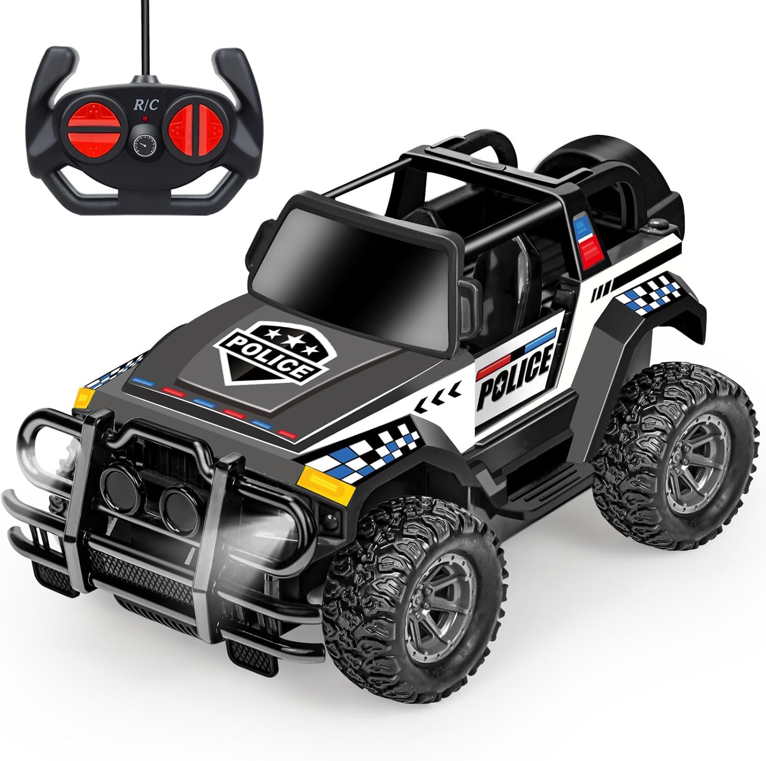 Bloolilies Coche de control remoto para niños de 4 a 7, 8 a 12, camiones de juguete de policía a escala 120, autos de carreras de control remoto,