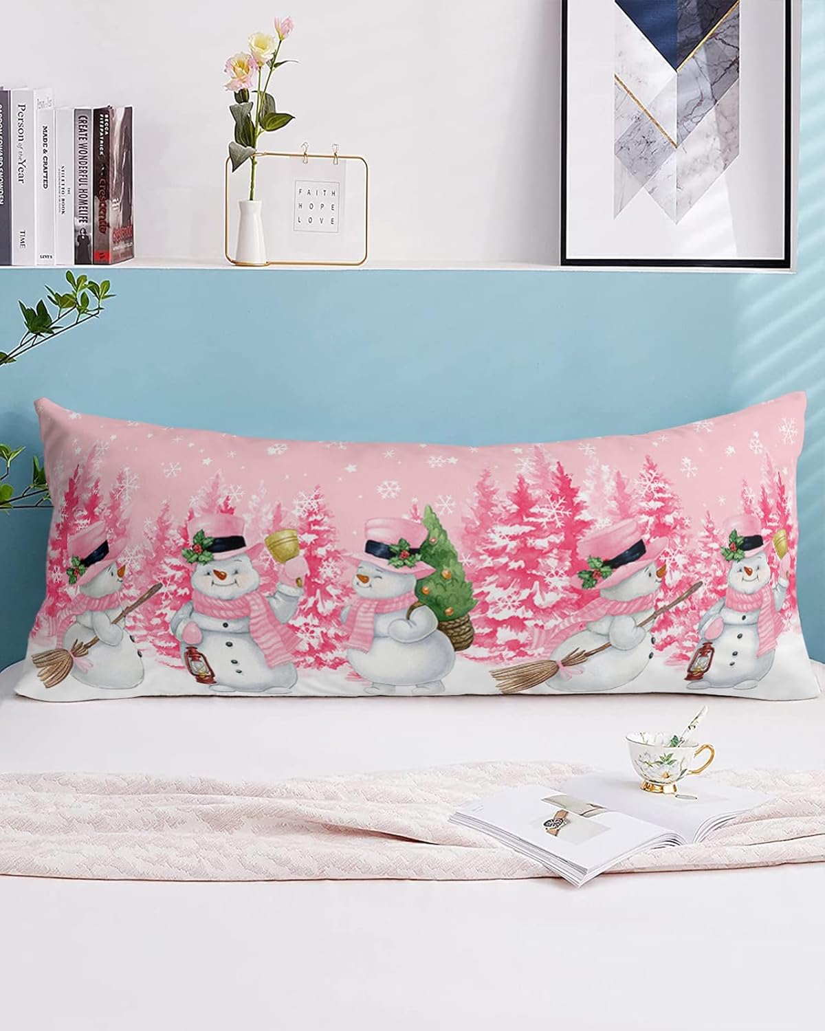 Funda de almohada corporal de muñecos de nieve, fundas de almohada suaves decorativas de lujo para sofá largo lumbar con cierre de sobre, árbol de