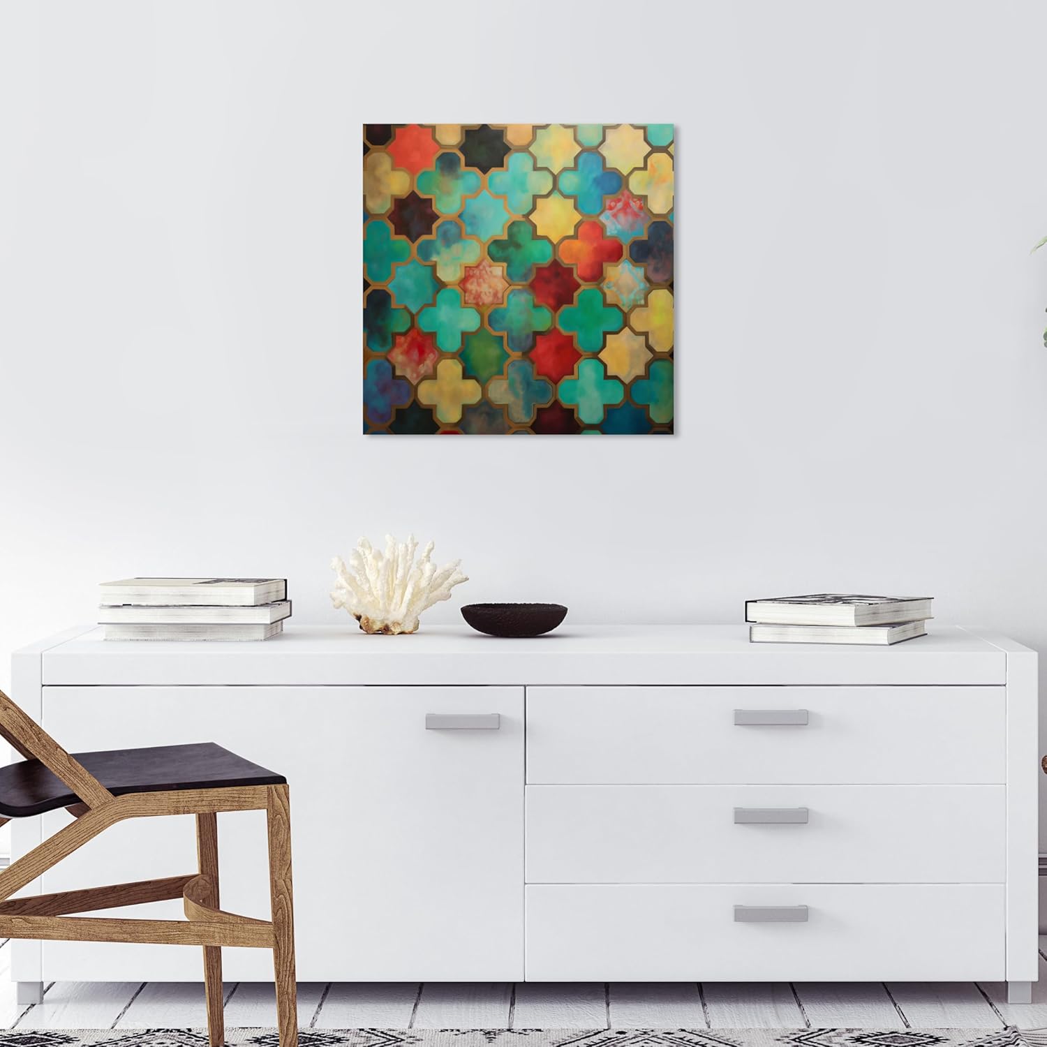 Wynwood Studio Lienzo abstracto envuelto en el Mediterráneo, Quadro di Mosaico II, arte de pared para sala de estar, dormitorio y baño, 20 x 20