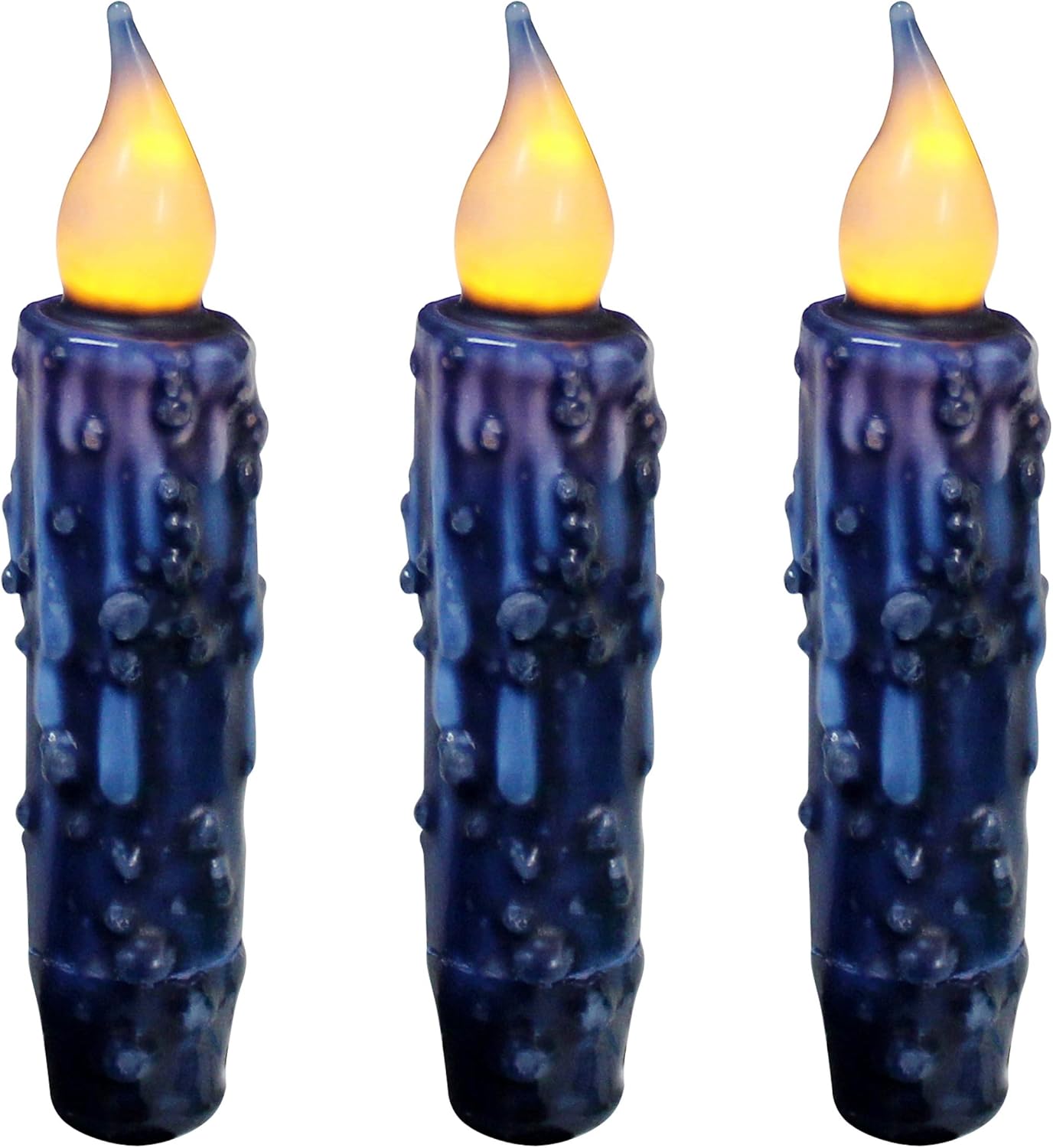 CVHOMEDECO. Velas de cera real sumergidas a mano con temporizador, luces LED rústicas sin llama, 4-34 pulgadas, azul marino, 3 unidades en un paquete