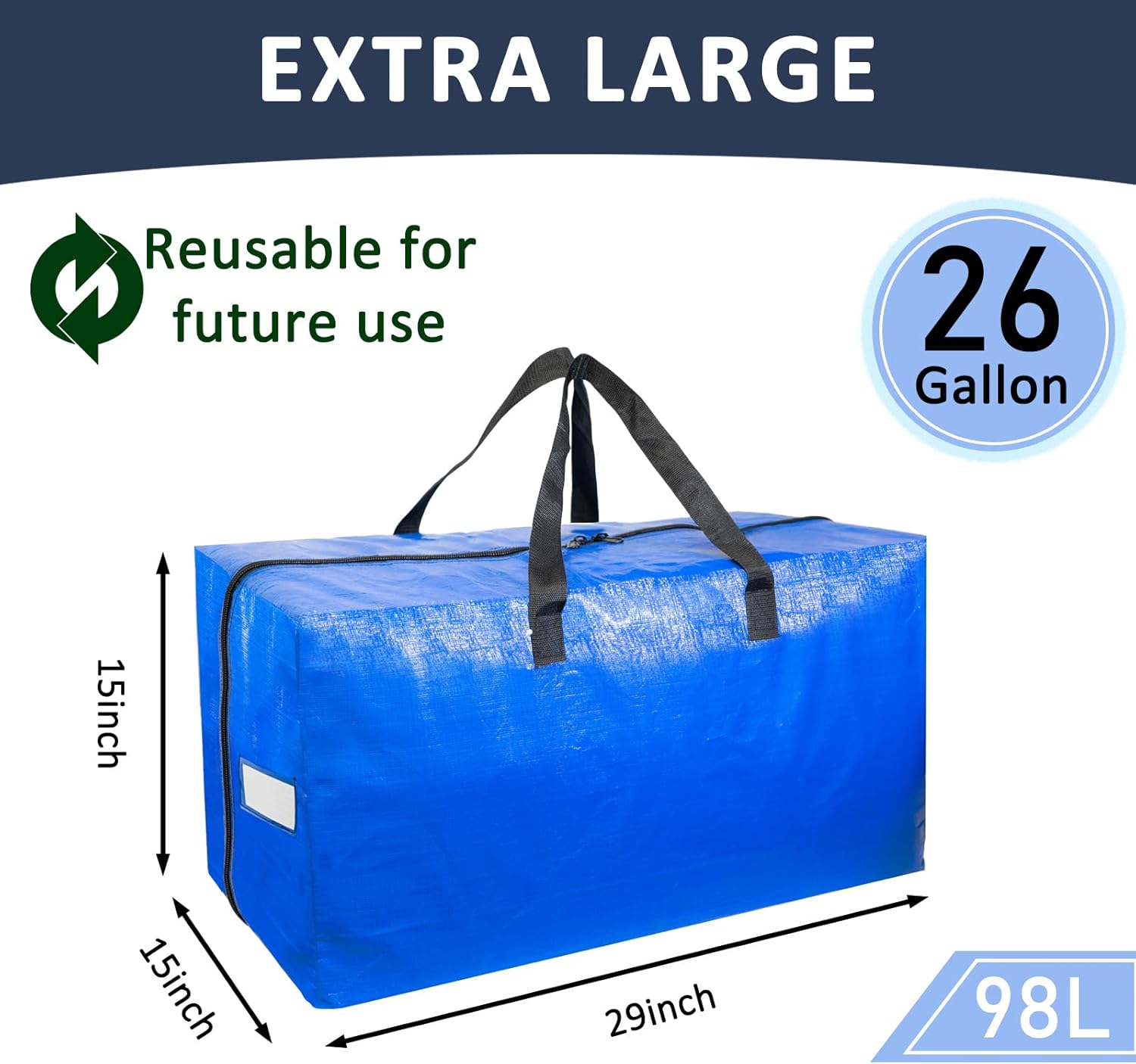 Bolsas de mudanza resistentes con asas fuertes, paquete de 6 bolsas de almacenamiento extra grandes con cremallera suave, bolsa de almacenamiento de
