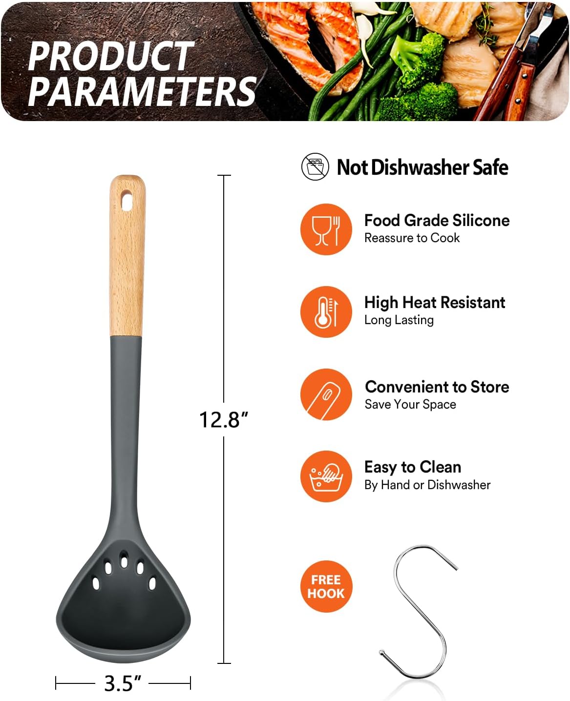 Cuchara grande de silicona para sopa, utensilios de cocina antiadherentes con alta resistencia al calor, sin BPA, herramientas de cocina perfectas