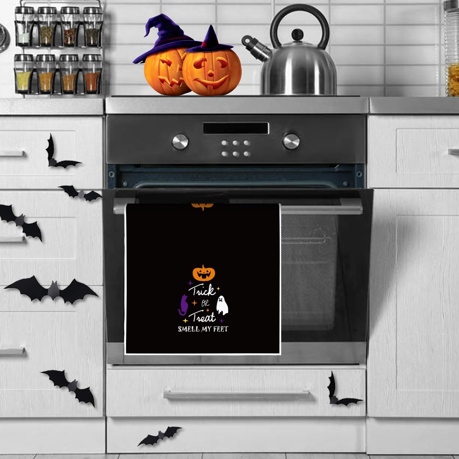 Nialnant Toallas de cocina de Halloween, paños de cocina de espantapájaros negros, decoraciones de fiesta de Halloween, toallas de mano para cocina,
