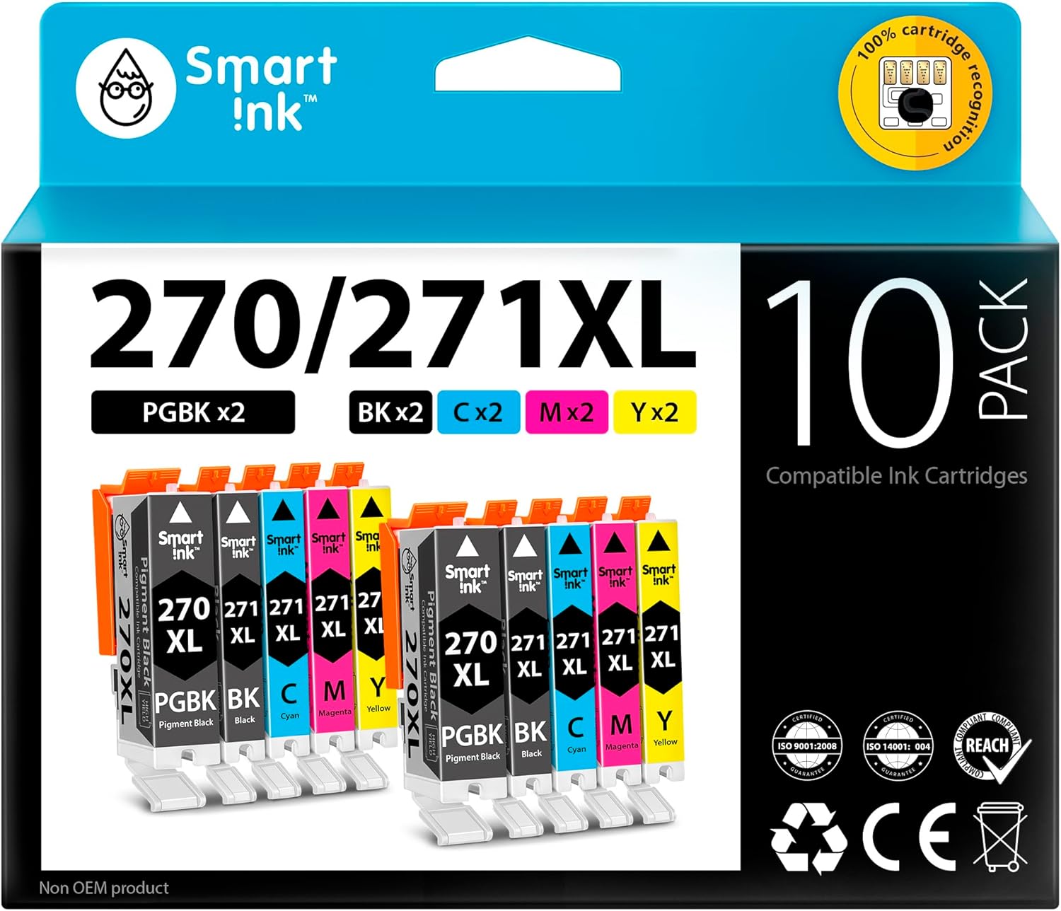 Smart Ink Cartucho de tinta de repuesto compatible para Canon PGI 270 XL CLI 271 XL PGI-270XL CLI-271XL 10 unidades para usar con MG7720 TS9020