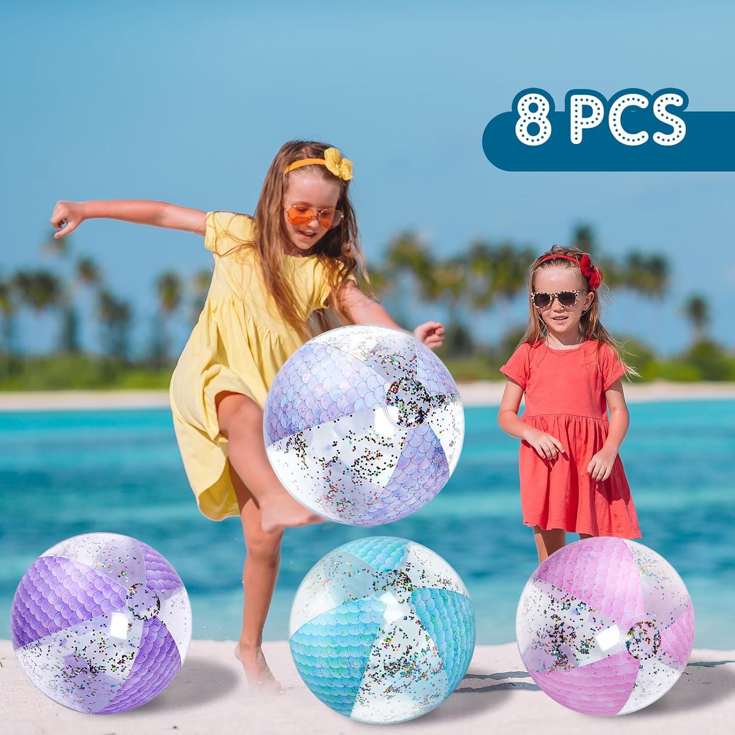 Honoson Bola de playa de sirena de 12 pulgadas, bola de playa inflable gigante con purpurina, bola de playa con purpurina, regalos de fiesta de