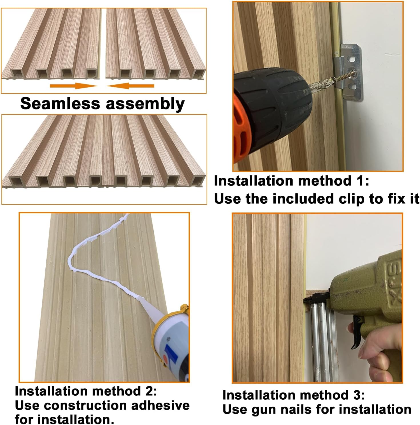 Paquete de 6 paneles de pared de listones 3D WPC Rejilla para paredes Panel compuesto de plástico de madera texturizada de roble con textura de tira