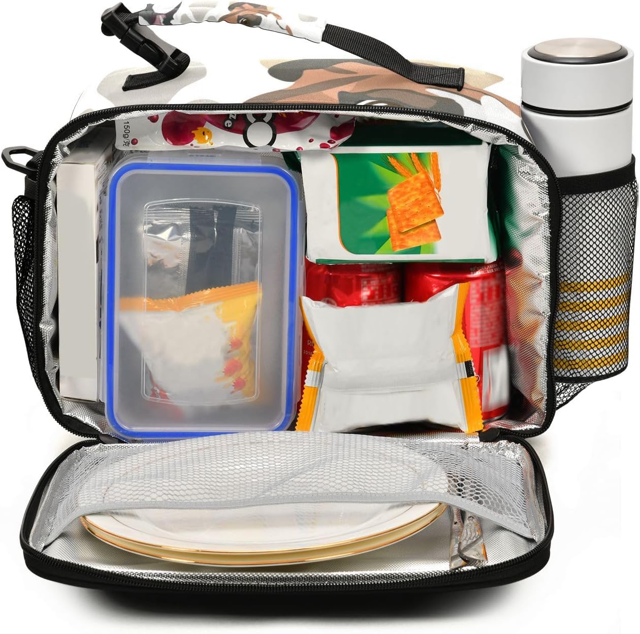 Bolsa de almuerzo para mujeres, con diseño de patas de perro, con aislamiento, bolsa de bulldog inglés con correa ajustable para el hombro, para