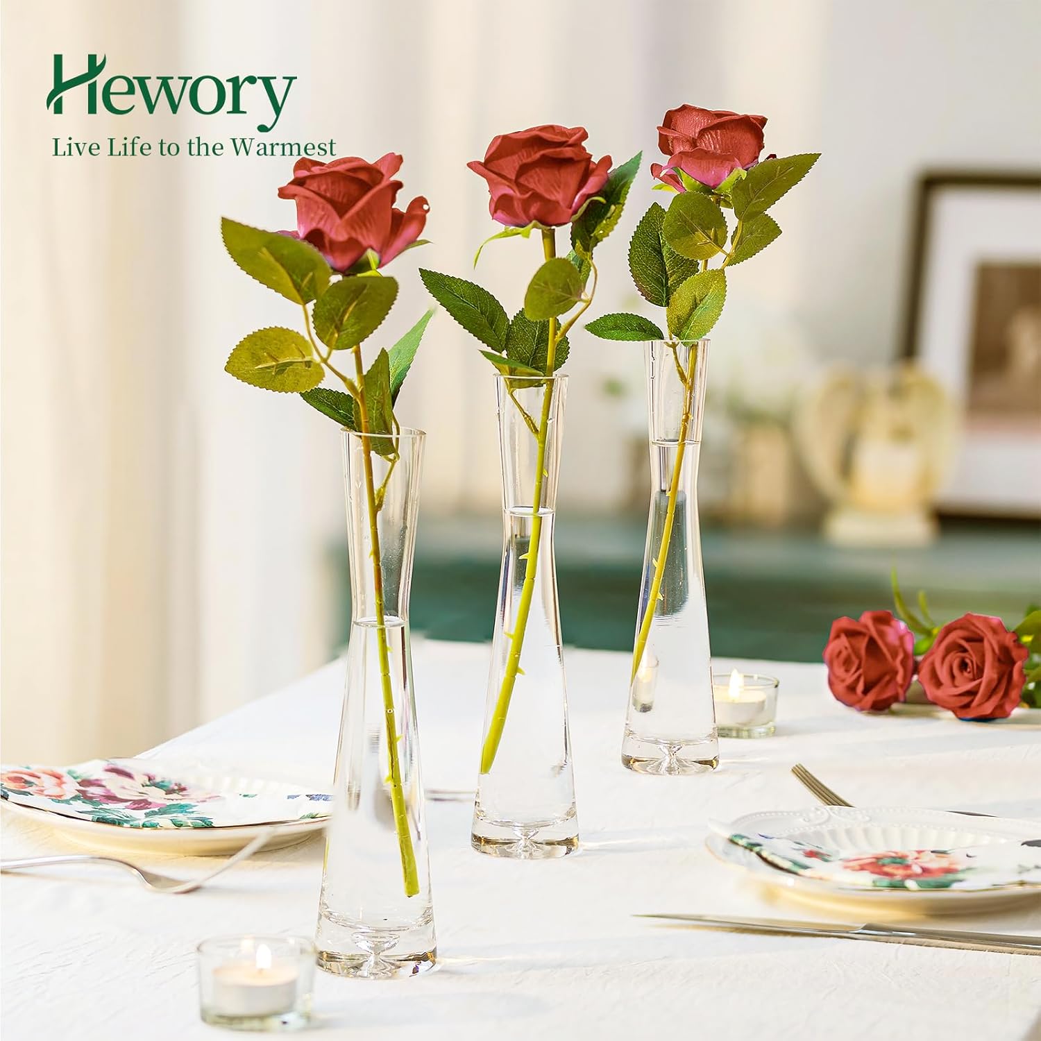 Hewory Juego de 36 jarrones de cristal para centros de mesa, hechos a mano, moderno, transparente, pequeño, delgado, decorativo, florero,