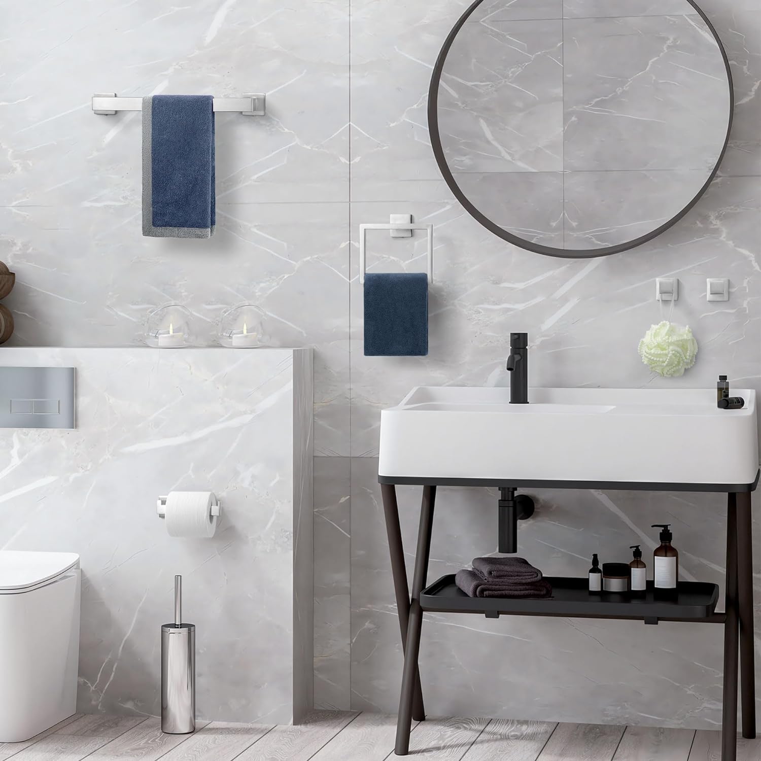 Juego de accesorios de baño de 5 piezas de plata cepillada, juego de toallas de baño de acero inoxidable SUS304, toalleros montados en la pared.
