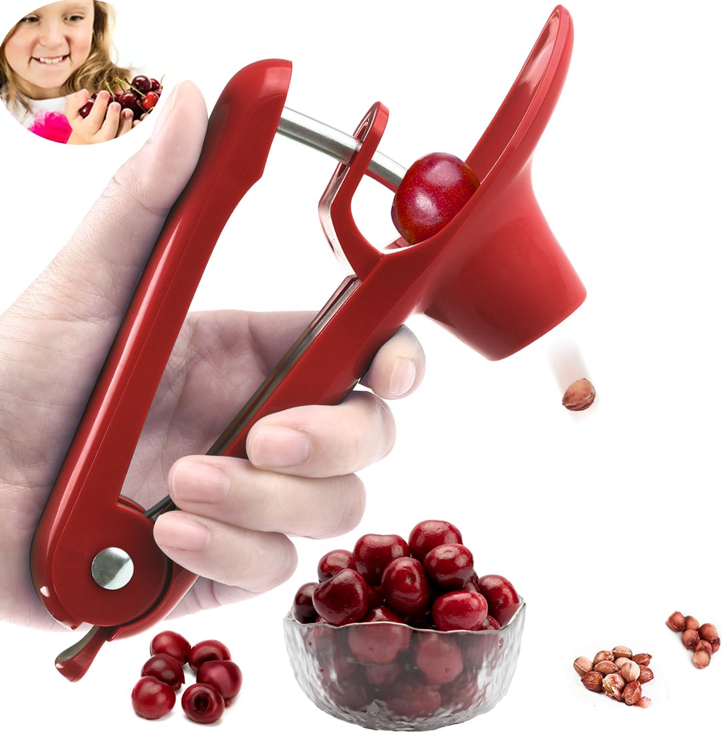 Cherry Pitter – Herramienta para eliminar semillas de cereza Makmzoon – Rojo
