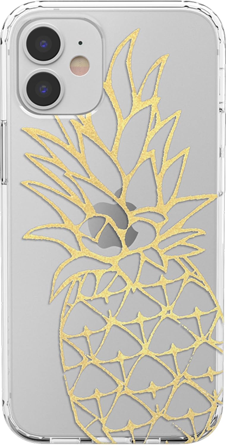 Casely Funda para iPhone 11  Carcasa rígida transparente de piña dorada brillante