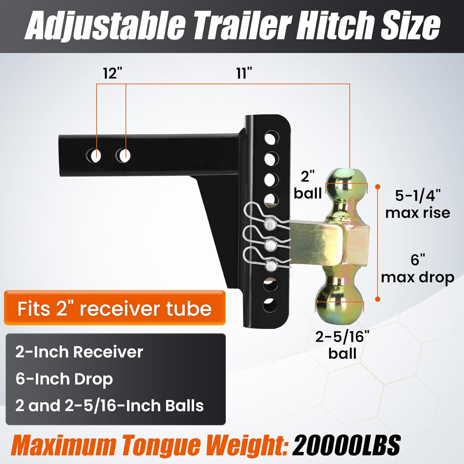45900 enganches de remolque ajustables, enganche de caída de 2 pulgadas, receptor compatible con enganche curt 45900, caída de 6 pulgadas, bola de