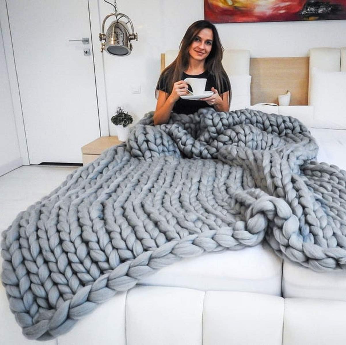Manta Inverse Growth de punto, gruesa, hecha a mano, de lana tejida, para dormitorio, decoración de cama, para silla, tapete, para mascotas