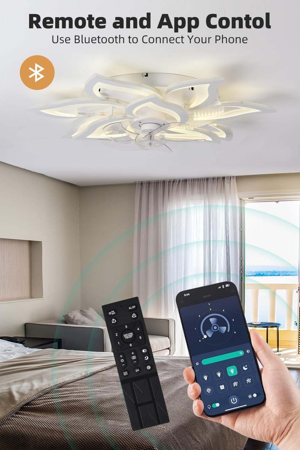 YOZLNFO Ventiladores de techo 2024 con luces y control remoto, ventilador de techo moderno de perfil bajo de 32 pulgadas, regulable, eficiencia
