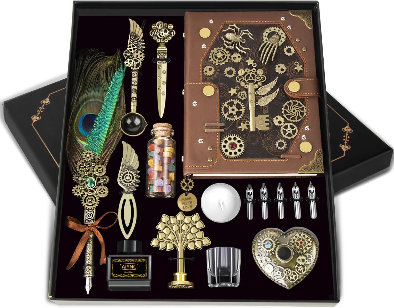 Juego de tinta de pluma, con kit de sellos de cera para cuaderno, juego de caligrafía de plumas, regalos para el día de San Valentín para amantes de