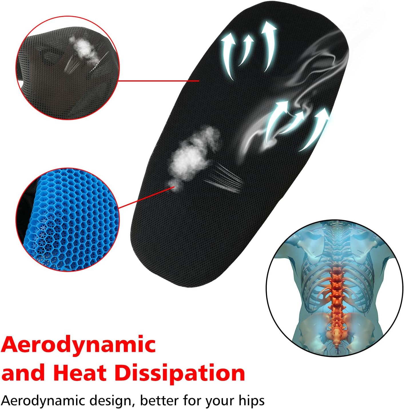 SUNPIE Almohadilla de asiento para cuatrimoto, universal, 3D, material de gel de alta elasticidad, transpirable, cómodo, absorción de impactos para