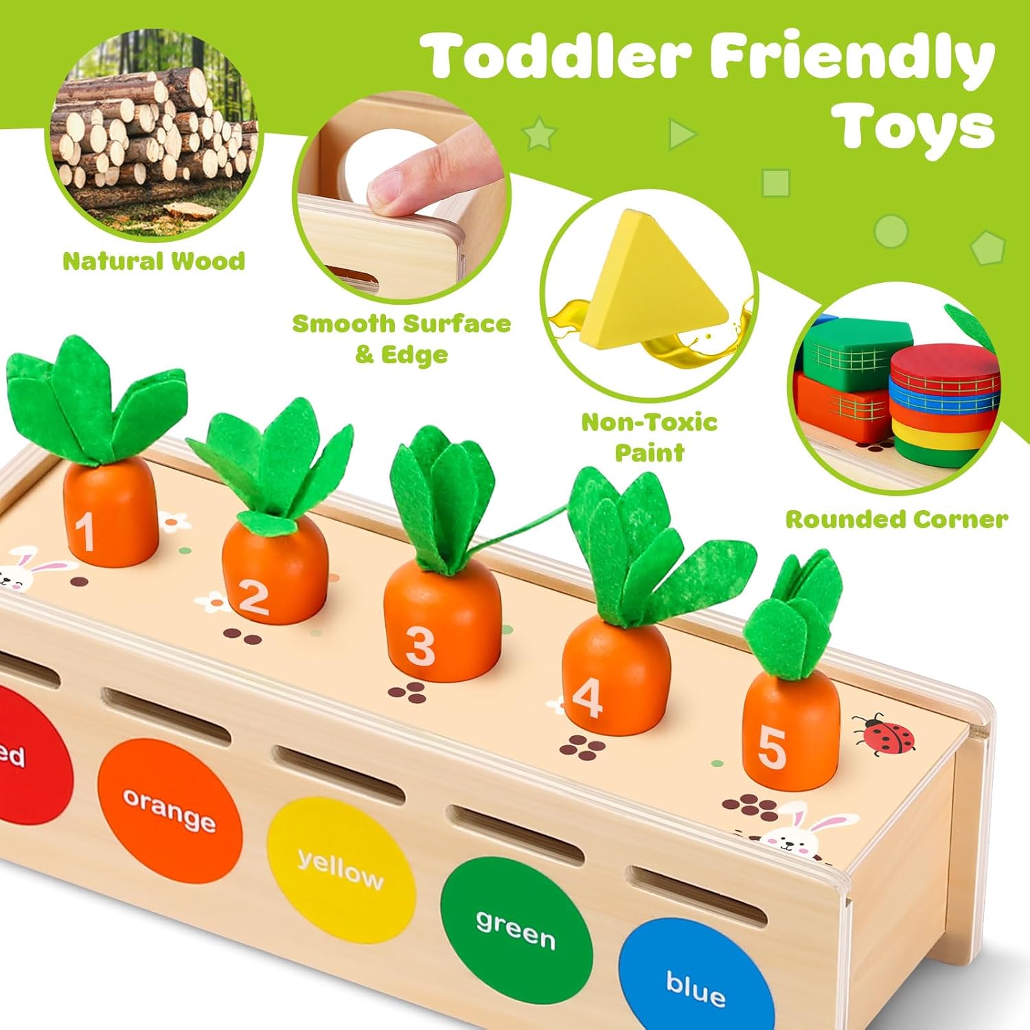 V-Opitos Juguetes Montessori para niños pequeños de 1, 2 y 3 años, caja de madera para clasificar colores y formas, juguetes de aprendizaje temprano