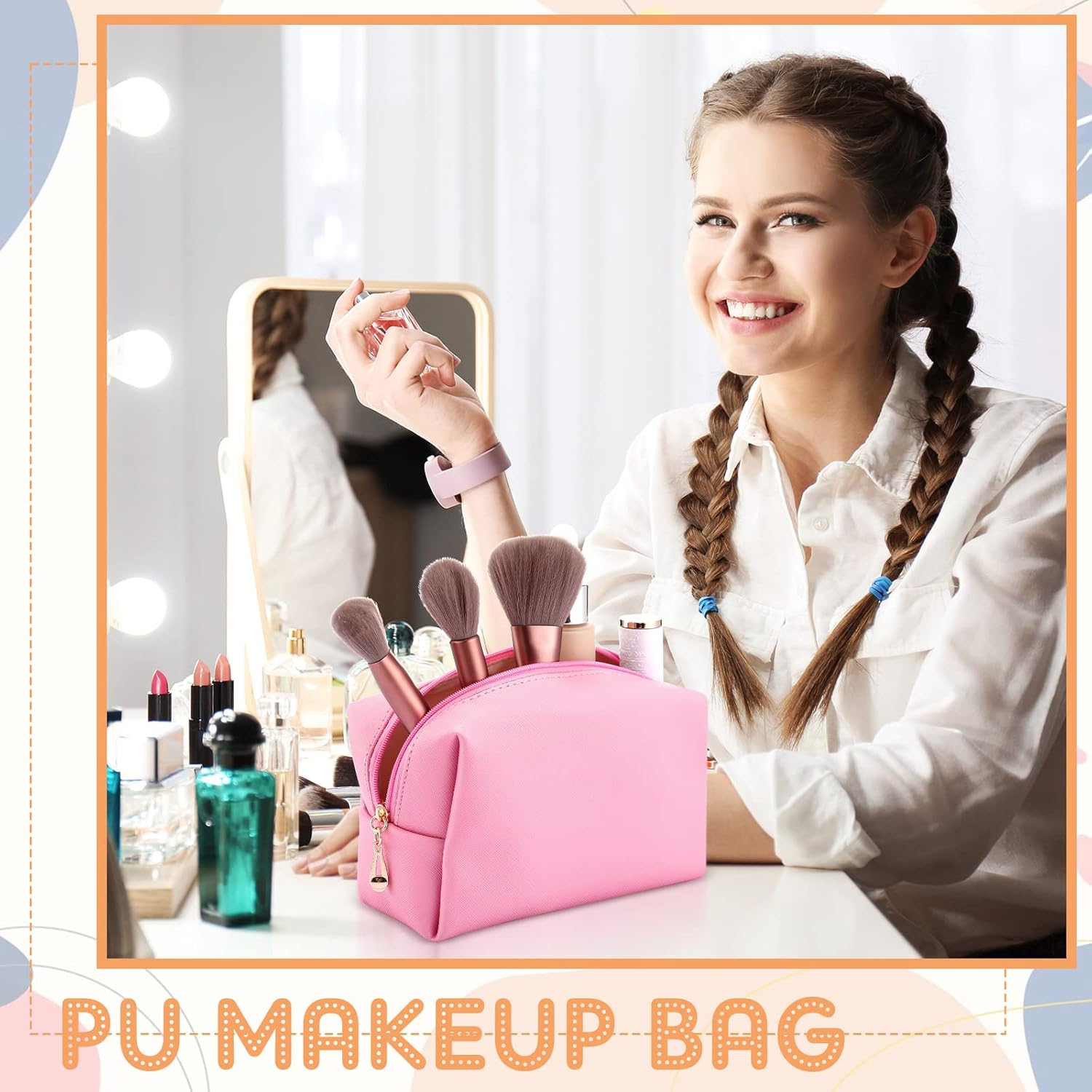 Kigeli 15 bolsas de maquillaje estéticas de piel sintética, bolsa de maquillaje, bolsa de cosméticos a granel, bolsa de cosméticos lisa a granel,