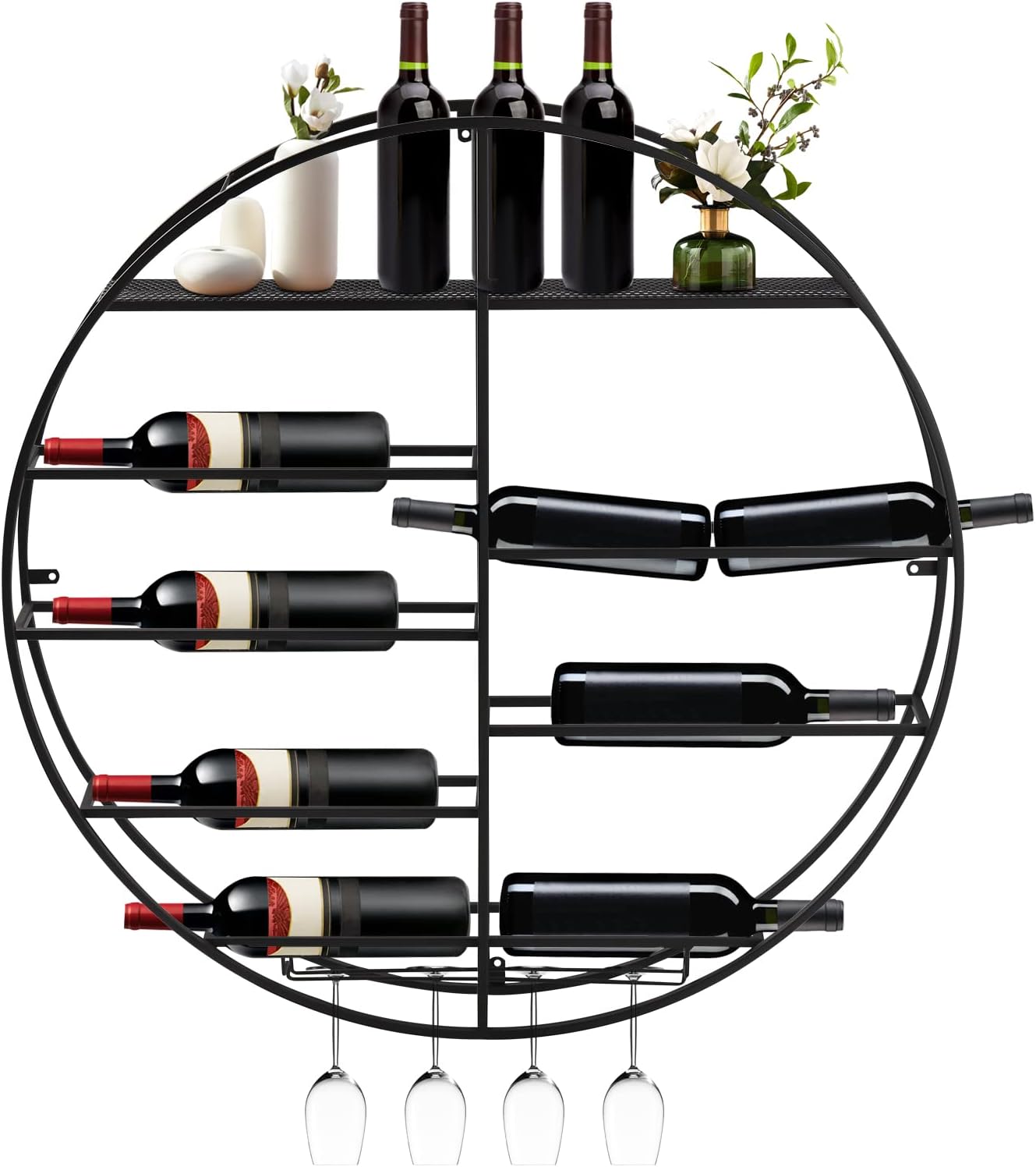 DNYSYSJ Estante para botellas de vino para 12 botellas, soporte redondo de hierro para botellas de vino, estante de licor de bar con soporte de