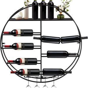 DNYSYSJ Estante para botellas de vino para 12 botellas, soporte redondo de hierro para botellas de vino, estante de licor de bar con soporte de DNYSYSJ Estante para botellas de vino para 12 botellas, soporte redondo de hierro para botellas de vino, estante de licor de bar con soporte de